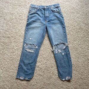 Free People Blue Boyfriend Jeans with Distressed Details